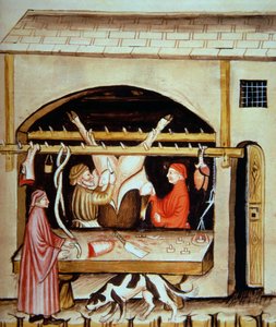 Les bouchers : Retrait des mamelles, de Tacuinum Sanitatis - Italian School